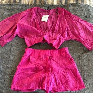FOREVER 21 Fuchsia Two-Piece Crop Top + Shorts Set